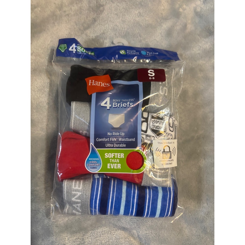 Hanes Boys Tagless Briefs 4 Pack Comfort Flex Waistband Size S 6-8 Multicolor